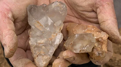 Quartz Crystals, Hands Geologist,jubilation Video stock 61257195