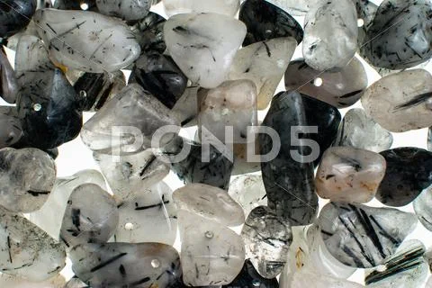 Quartz with tourmaline necklace and bracelet beads Stock Photos
