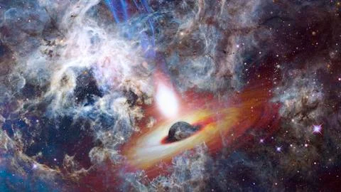 Quasar with jets in the deep space. Elements of this image furnished by NASA Stock Photos