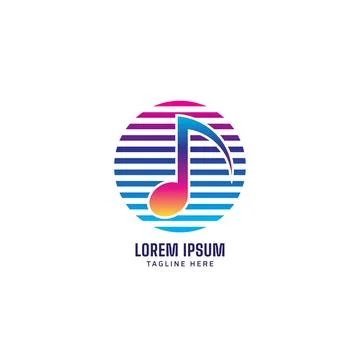Quaver or Eight Note with Striped Ellipse vector illustration. Synthwave Mu.. 库存插图