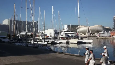 Quay in the harbor, yachts Stock Footage 70965244