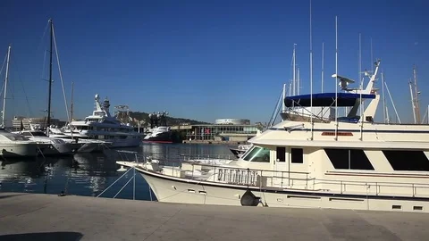Quay in the harbor, yachts Stock Footage 70965343