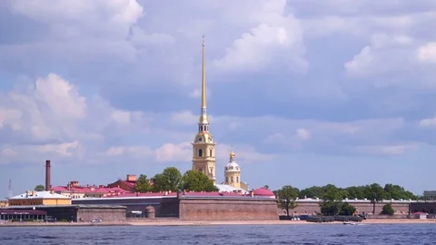 Quay of the Neva near the Peter and Paul Fortress Stock Footage