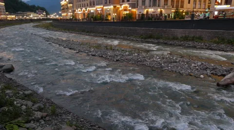 Quay Rosa Khutor night. Sochi, Russia. 4K 스톡 동영상 53609476