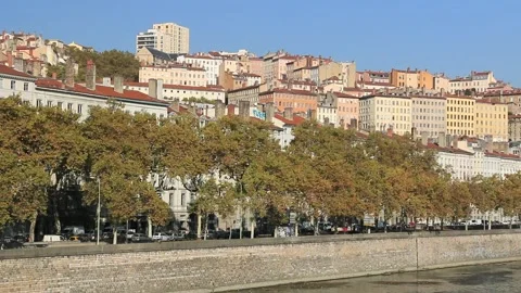 Quays of the Saône in Lyon Stock Footage 137416289