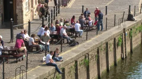 Quayside Pub Terrace Stock Footage