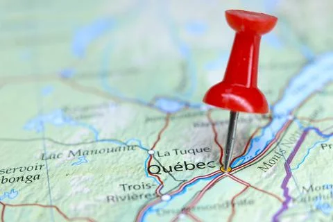 Qubec, Canada pin on map Stock Photos