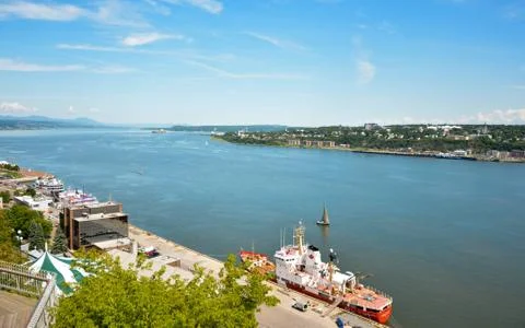 QUEBEC, CANADA - AUGUST 20, 2014: Fishing boat. View from above. Stock-Fotos
