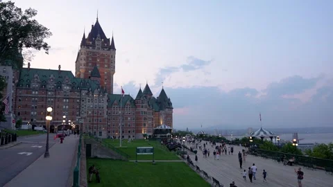 Quebec, Canada - July 14, 2025 : Side view of Chteau Frontenac and the duff.. Video stock 320800574