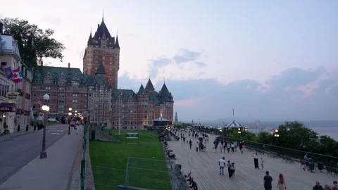 Quebec, Canada - July 14, 2025 : Wide view of Chteau Frontenac and the duff.. Stock Footage 320800575