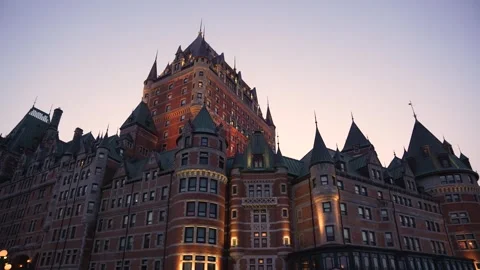 Quebec, Canada - July 14, 2025 : Beautiful Sunset Warm Light Chteau Fronten.. Stock Footage 320800619