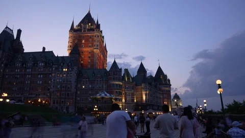 Quebec, Canada - July 14, 2025 : Timelapse Sunset to Night Beautiful Chteau.. Stock Footage 320800637