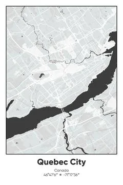 Quebec City, Canada - vector map of city in Gray, Black, White, BW colors Stock Illustration