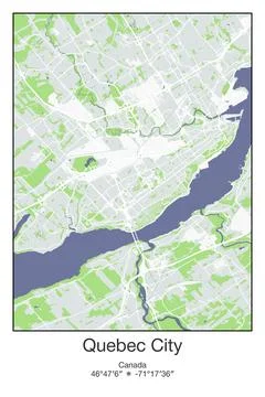 Quebec City, Canada - vector map of city in Gray, Blue, Green, White colors Stock Illustration