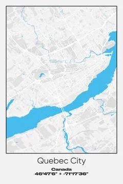 Quebec City, Canada - vector map of city in Gray, white, blue colors Stock Illustration