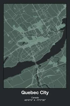 Quebec City, Canada - vector map of city in Dark gray, Gray, Green, gray-green c Stock Illustration