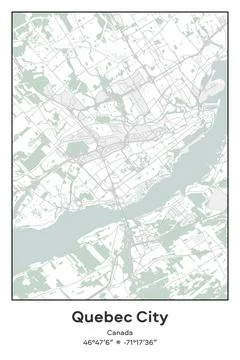 Quebec City, Canada - vector map of city in Pastel, Gray, White, Green colors Stockillustratie