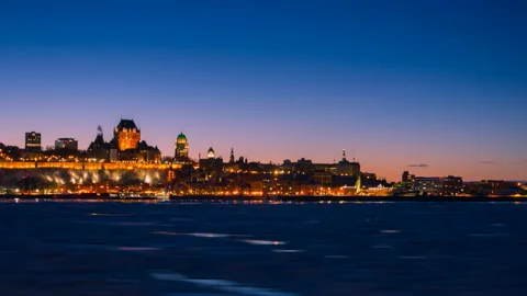 Quebec city cold winter sunset timelapse (twilight) Stock Footage 101556718