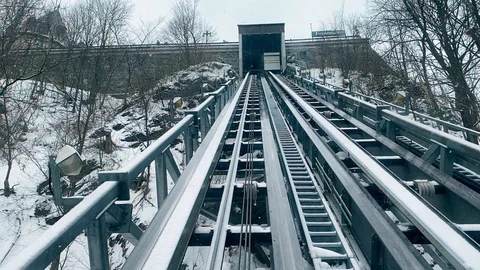 Quebec City funicular railway from the inside. Stock Footage 124447088