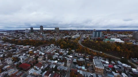 Quebec City panorama, skyline and river in autumn – cinematic 4K Stock Footage 320033063