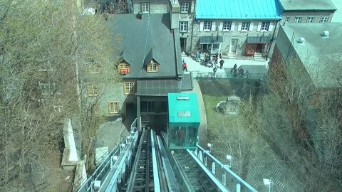 Quebec City Québec Canada riding the funicular  walled city to old lower city Stock Footage 75845875