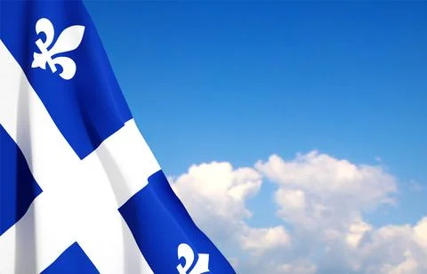 Quebec flag on background of sky. EPS10 vector Stock Illustration