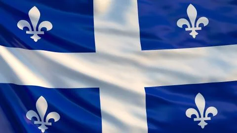 Quebec flag. Waving flag of Quebec province, Canada Stock Illustration