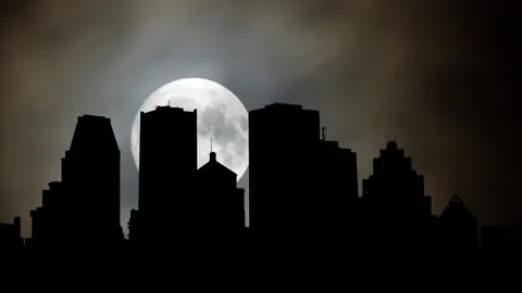 Quebec: Montreal Downtown View, Time Lapse by Night with Full Moon, Canada Stock Footage 292541448