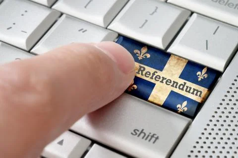 Quebec online voting referendum concept on metallic keyboard Illustrazione stock
