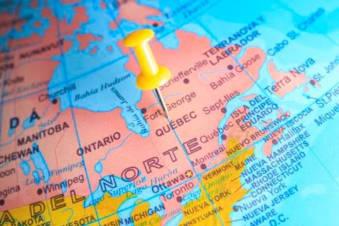 Quebec  pinned on a map of Canada Foto stock