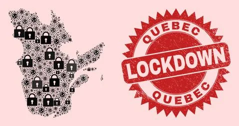 Quebec Province Map Composition with Locks and Viruses and Scratched Lockdown Stock Illustration