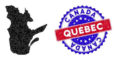 Quebec Province Map Triangle Mesh and Scratched Bicolor Stamp Stock Illustration