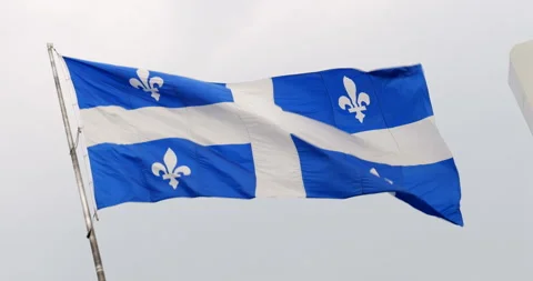 Quebec provincial flag blows in the wind Stock Footage 287485058