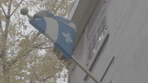 Quebec Provincial Flag Hanging during the Day in Montreal Video stock 146093932