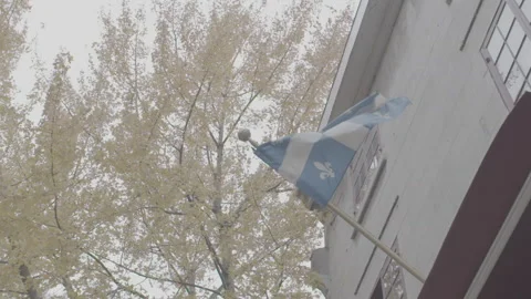 Quebec Provincial Flag Hanging during the Day in Montreal Video stock 146094870