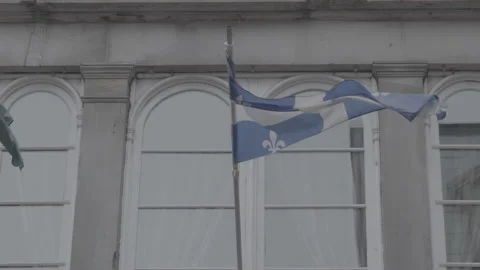 Quebec Provincial Flag Hanging during the Day in Montreal Video stock 146101259