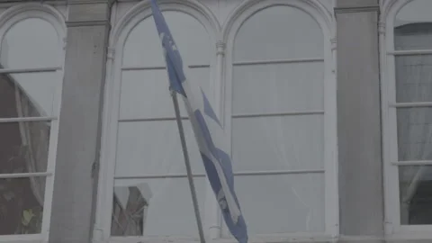 Quebec Provincial Flag Hanging during the Day in Montreal Video stock 146665078