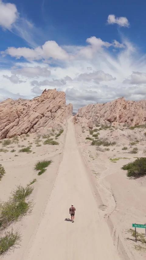 Quebrada de las Flechas Desert Road and Hiker, Salta Argentina Video stock 340327218