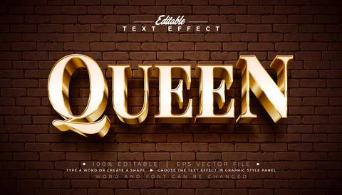 Queen 3D Editable Text Effect Design Vector Graphic Style with Golden Frame.. Illustrazione stock