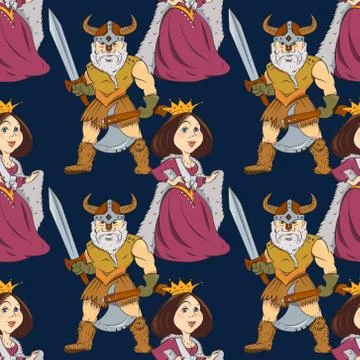 Queen and knight seamless pattern Illustrazione stock