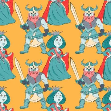 Queen and knight seamless pattern Illustrazione stock