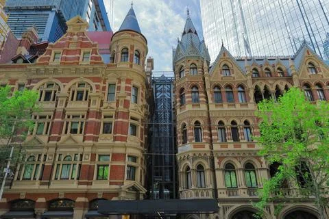 The Queen Anne style Winfield and Gothic Revival Rialto buildings. Melbourne-AUS Stock Photos