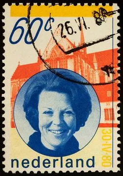 Queen Beatrix on postage stamp Stock Photos