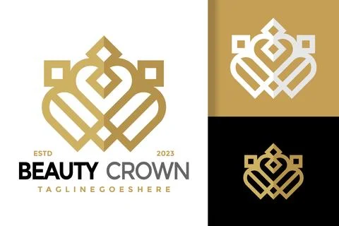 Queen Beauty Crown Logo vector icon illustration Stock Illustration