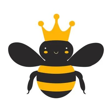 Queen Bee: Cute Bee Illustration with Crown - Royalty Free Image Stock Illustration