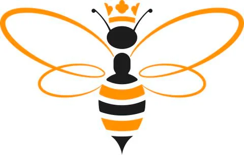 Queen bee icon with crown in yellow and black. Isolated and geometric. Stock Illustration