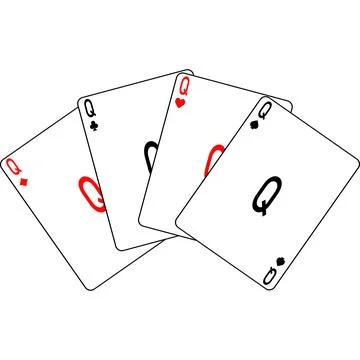Queen cards of different suits are fanned out.Queen cards of different suits are Stock Illustration
