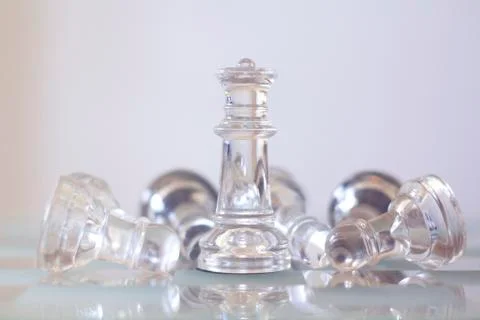 Queen chess surrounded by fallen chess pieces Stock Photos