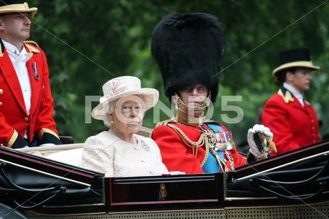 Queen Elizabeth Prince Philip Trooping the colour, London stock photo image Stock Photos