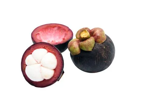 Queen of fruit in Thailand. The mangosteen on clipping path. Stock Photos